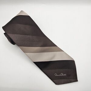 VTG Oscar de la Renta Designer 100% Silk Brown Stripe Gradient Tie 55.75x3.5"